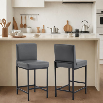 Bar Stools Set Of 2, 24'' Tall Barstools, Counter Height Bar Stools With Back Support, Faux Leather, Metal Legs, Upholstered Seat Cushion Modern Barstool, Use For Kitchen Island Home Bar
