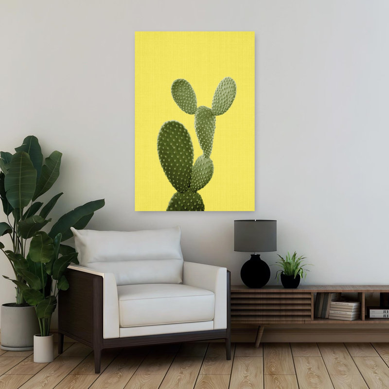 Yellow Cactus Abstract Contemporary Cactus Plant Landscape Wall Art Print, 91.44cm H x 60.96cm W