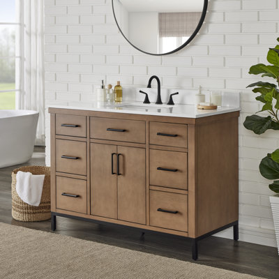 Lindquist 48 In. Single Sink Freestanding Gunny Bath Vanity With Pure White Engineer Stone Top
