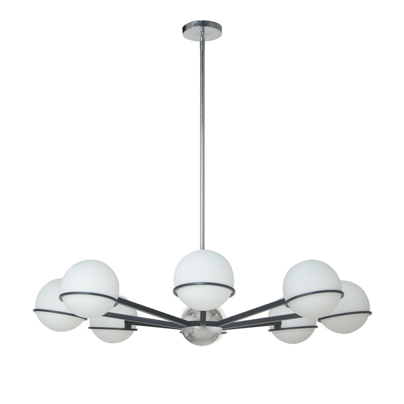 Lustre halogène 8 lumières Sofia, Noir mat / chrome poli