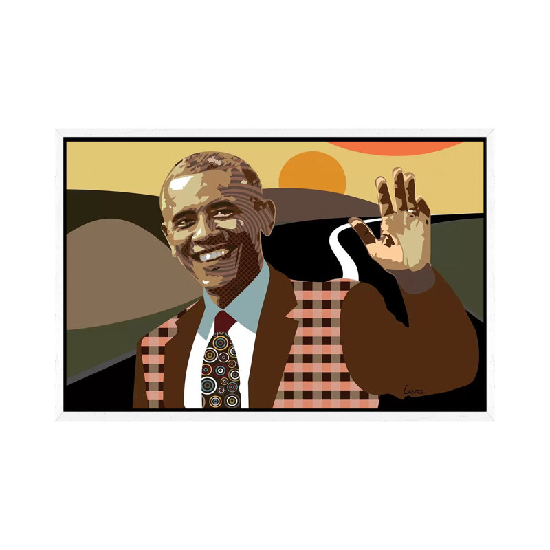 Barack Obama - Print on Canvas, White Framed, 101.6 cm H x 66.04 cm W