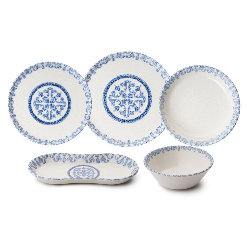 27-Piece Dinner Set, Blue & White Porcelain | Includes 6 Service Plates (9.8 in), 6 Dinner Plates (7.3 in), 6 Bowls (5.5 in), 6 Dessert Plates (7.5 in), 3 Boat Plates (7.5 in & 9.4 in) | Dishwasher & Microwave Safe, Elegant Design for Any Occasion