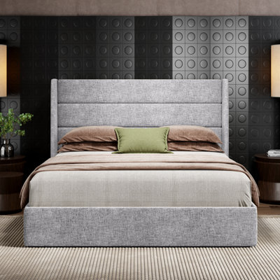 Bradenburg Lift Up Upholstered Storage Platform Bed with Wingback Headboard