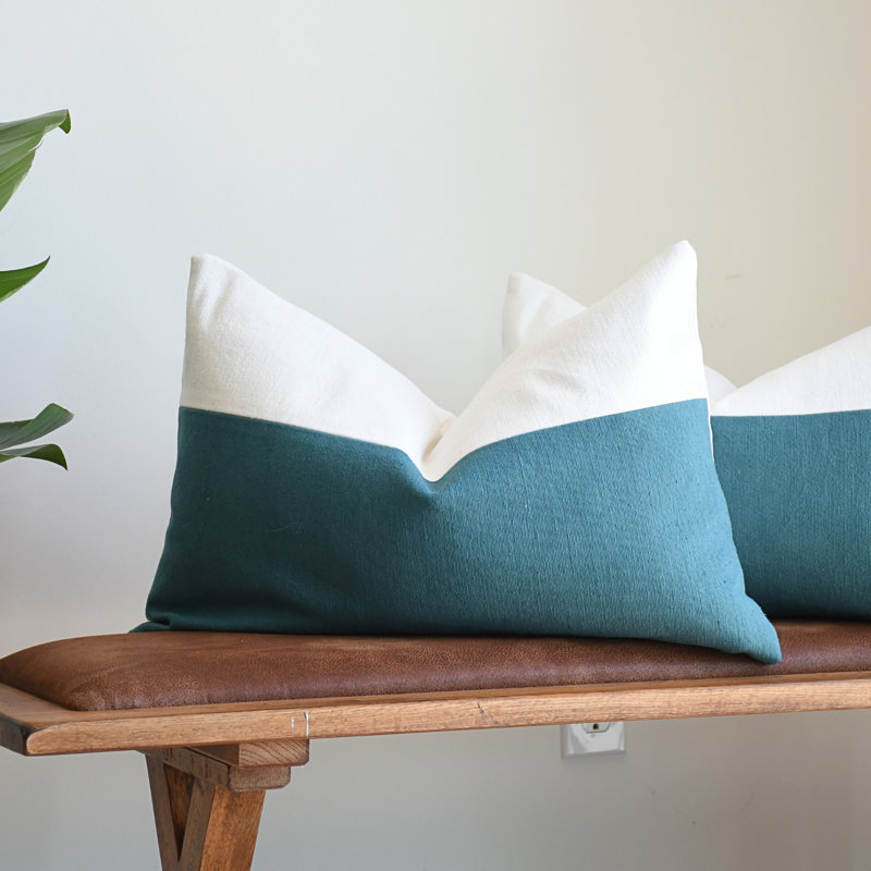 Ensemble de 2 housses de coussin texturées à rayures turquoise et blanches de style bohème, Bleu / blanc