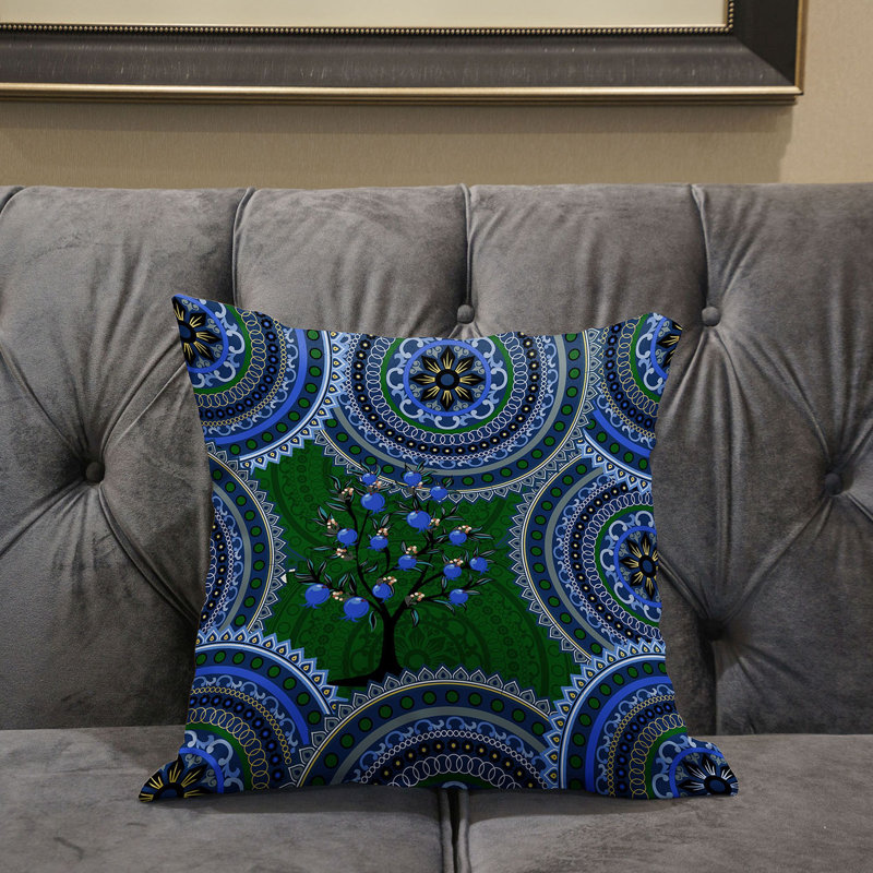 Housse et insert de coussin décoratif en polyester, 16 po x 16 po, Indigo / vert