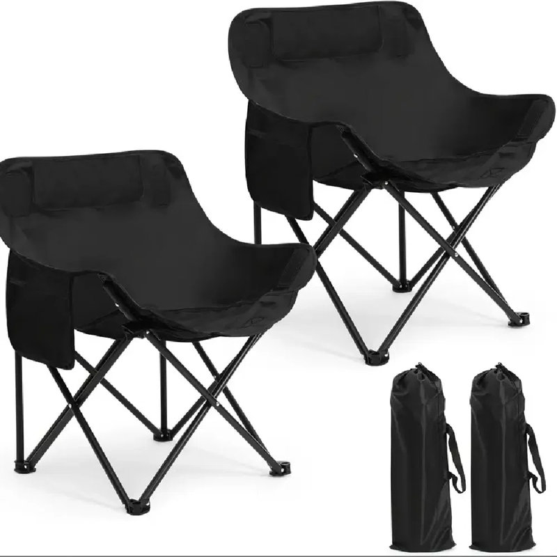 2 Pack Lightweight Portable Compact Camping Chairs | 600D Oxford, Folding For Outside With Carry Bag, Supports 330Lbs, Moon Chairs For Travel Picnic Hiking Beach Fishing