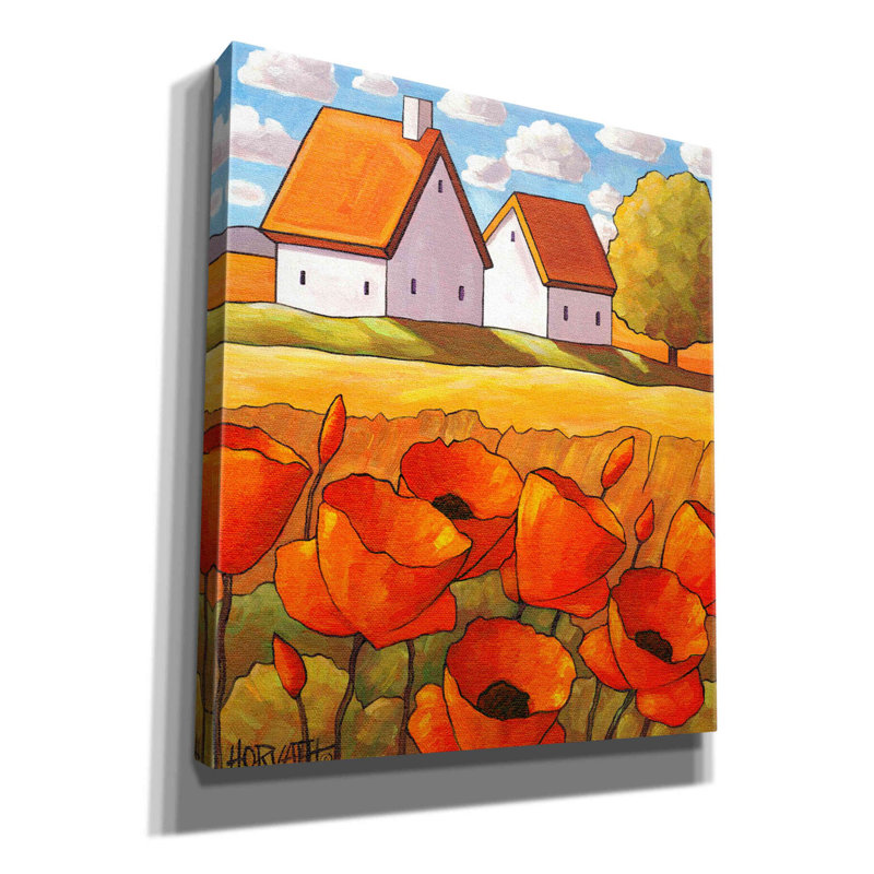«Red Flower Fields Landscape» par Cathy Horvath-Buchanan, art mural sur toile, H 30 po x l 26 po x P 1,5 po