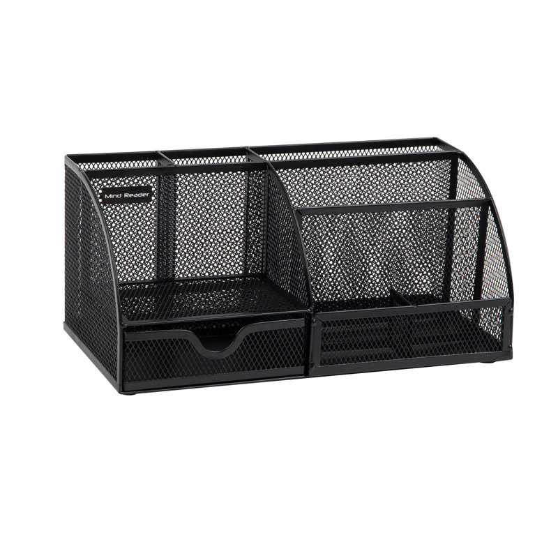 Mind Reader Desktop Organizer, File Storage, Accessory Storage, Workspace, Office, Metal Mesh, 11"L x 5.5"W x 5.25"H, Black