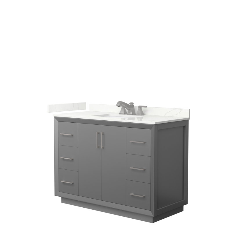 Meuble-lavabo simple 48 po avec plateau Strada, Gris foncé, Quartz Giotto, Noir mat