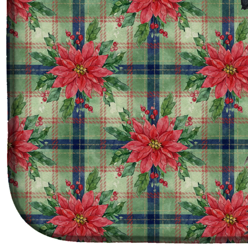 Tapis de vaisselle noir Christmas Terrier noir poinsettias