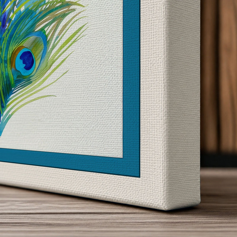 Peacock Feather Study Botanical - Wrapped Canvas, 18x12 - 45.7 x 30.5 cm, Cream Border