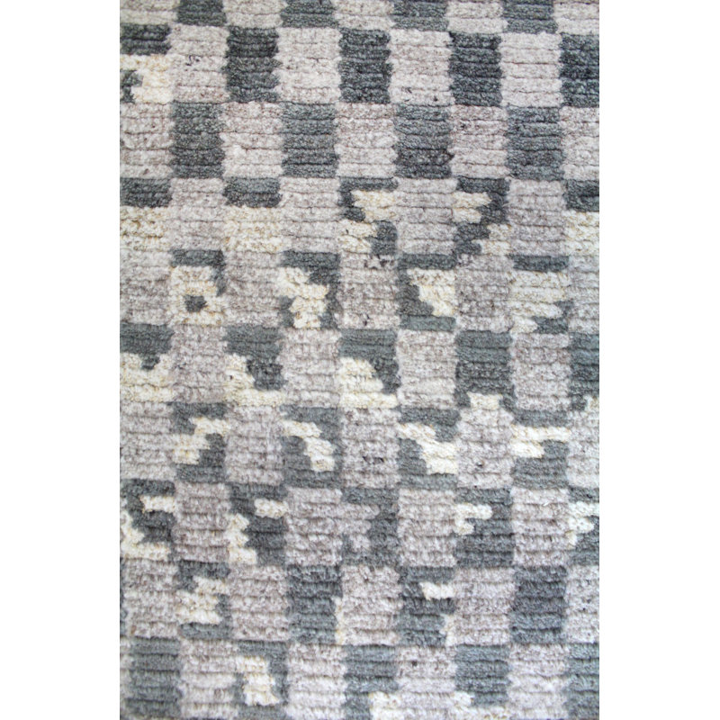 Tapis géométrique tissé à la main en vert, Rectangle 8 pi x 10 pi