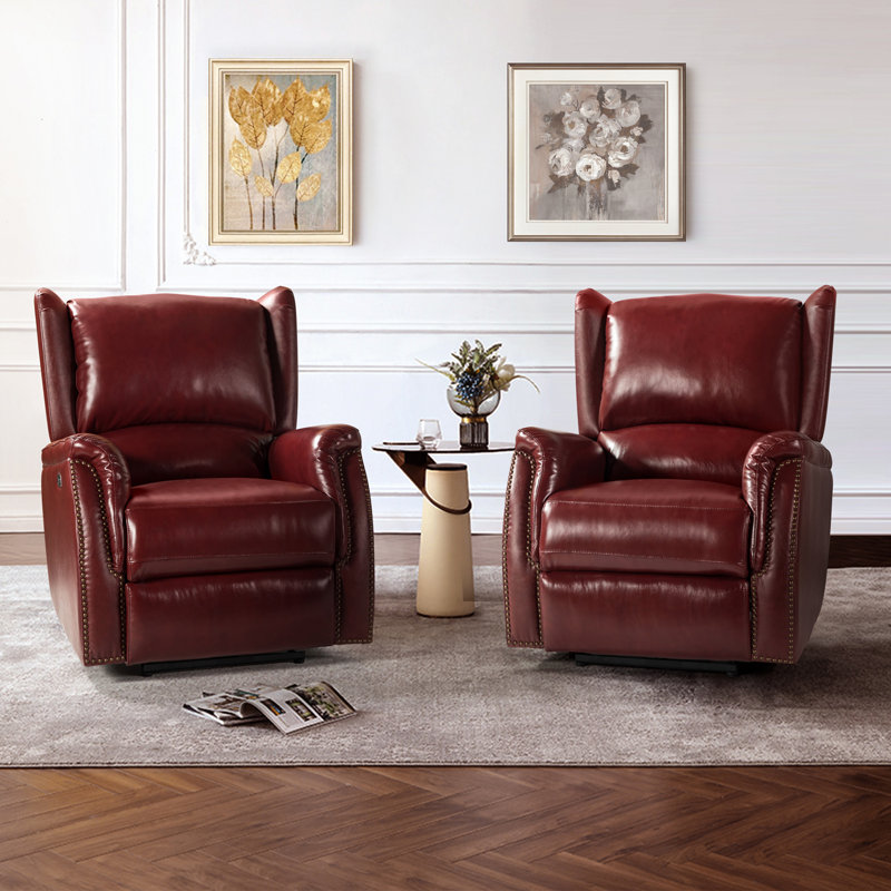 Power Recliner, Burgundy  Genuine Leather
