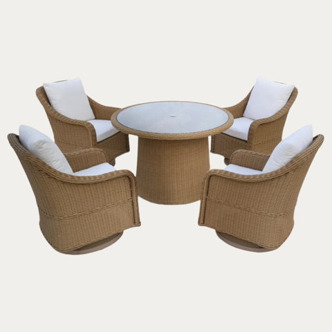 Wicker outdoor dining set with 4 chairs.