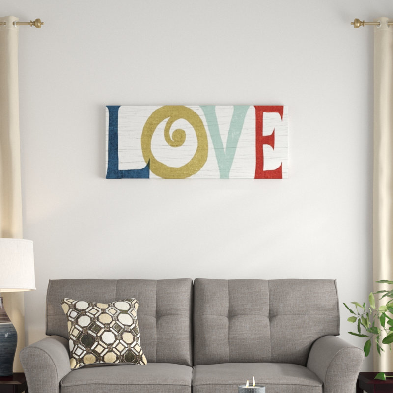 « love », art textuel sur toile tendue, H 24 po x l 72 po x P 1,5 po, Toile tendue, Aucun mat