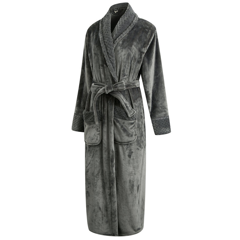 Alwyn Home Longue robe de chambre en molleton chaud et doux pour femme, M, Gris clair