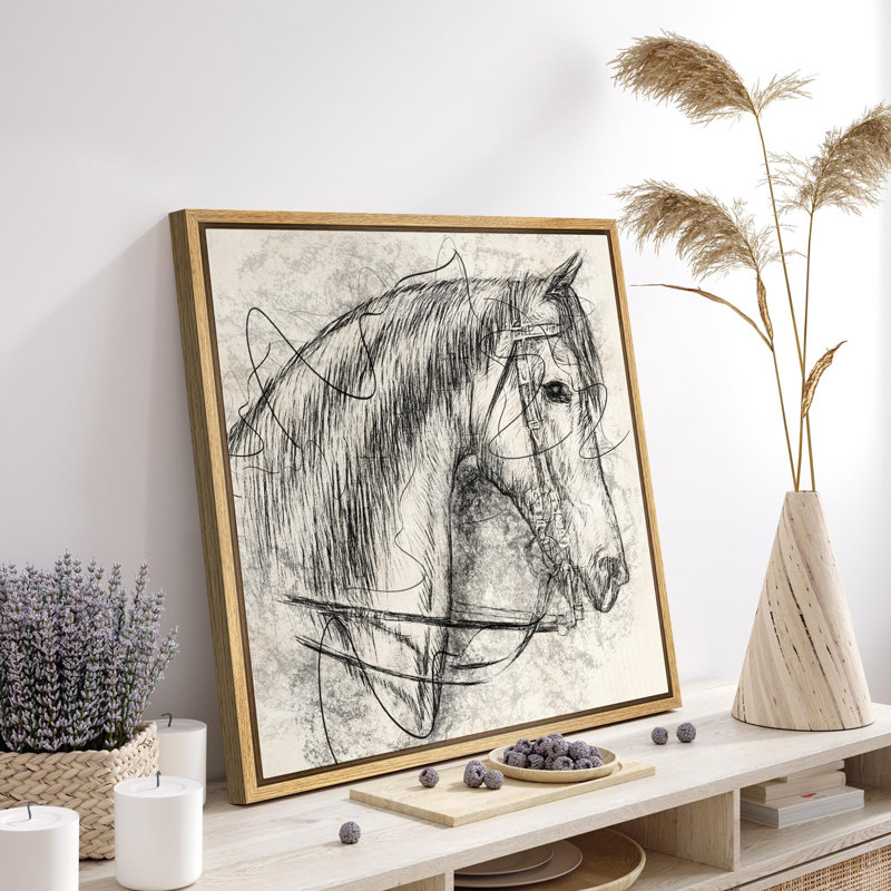 «Classic Equine Beauty» au fusain, croquis de cheval, illustrations, réalisme, décor, paysage terrestre encadré sur toile