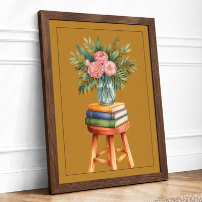 Carnations on Books Botanical - Framed Print