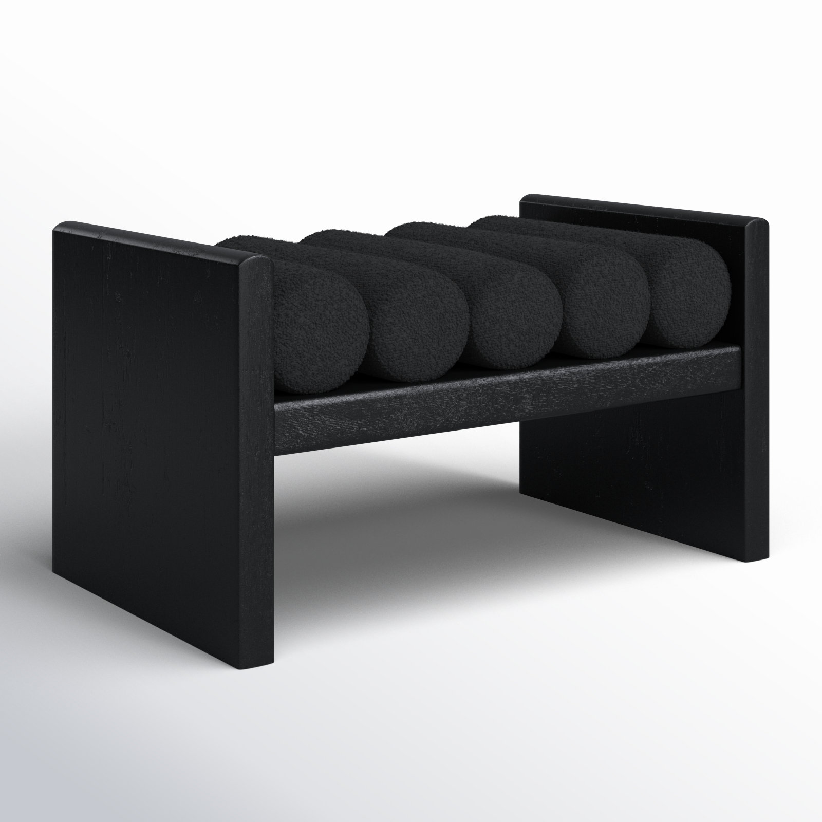 Reeves Boucle Wood Bench, Black Boucle Fabric / Black Finish, 18" H x 32" W x 19" D
