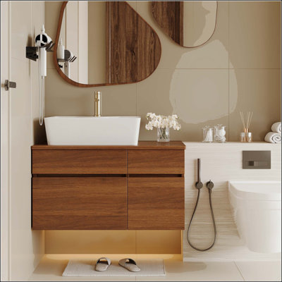 Petit meuble-lavabo mural 31,5 "avec lavabo vasque