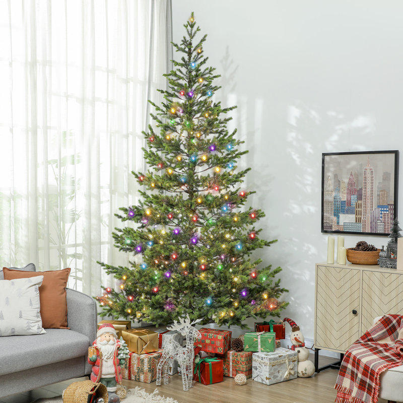 Arbre de Noël artificiel en cèdre pré-éclairé 9 pi avec lumières DEL et 4306 pointes, base en acier pour les vacances de bureau à domicile
