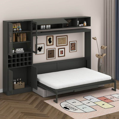 Lit escamotable avec canapé intégré et tablettes