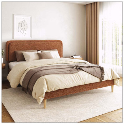 Bed frame, Plush Upholstered Platform Bed with Height-Adjustable Headboard, Sturdy Frame and Alats, Quiet Design, No-Spring Mattress Compatible, Easy to Assemble
