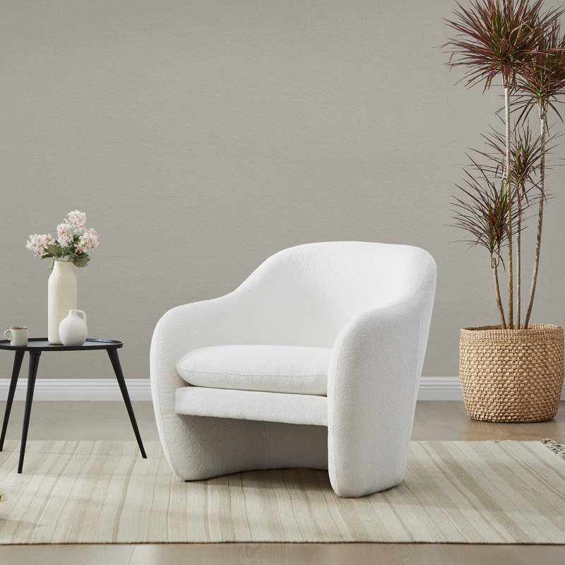 Fauteuil d'appoint rembourré tonneau Bleddyn, Mélange de polyester blanc