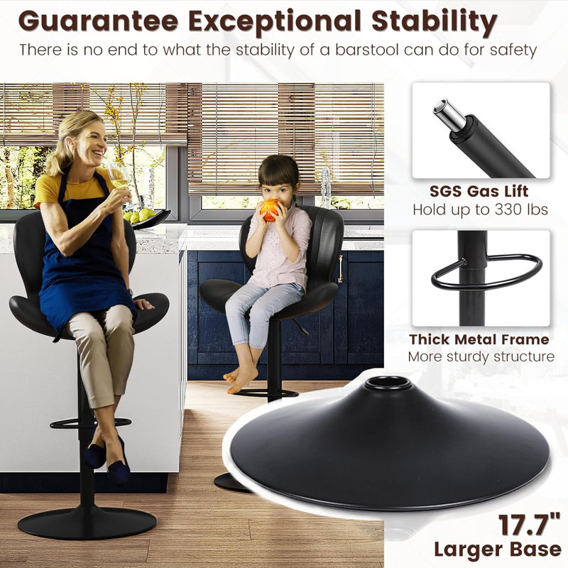 Halima Adjustable Bar Stools, Black, 2