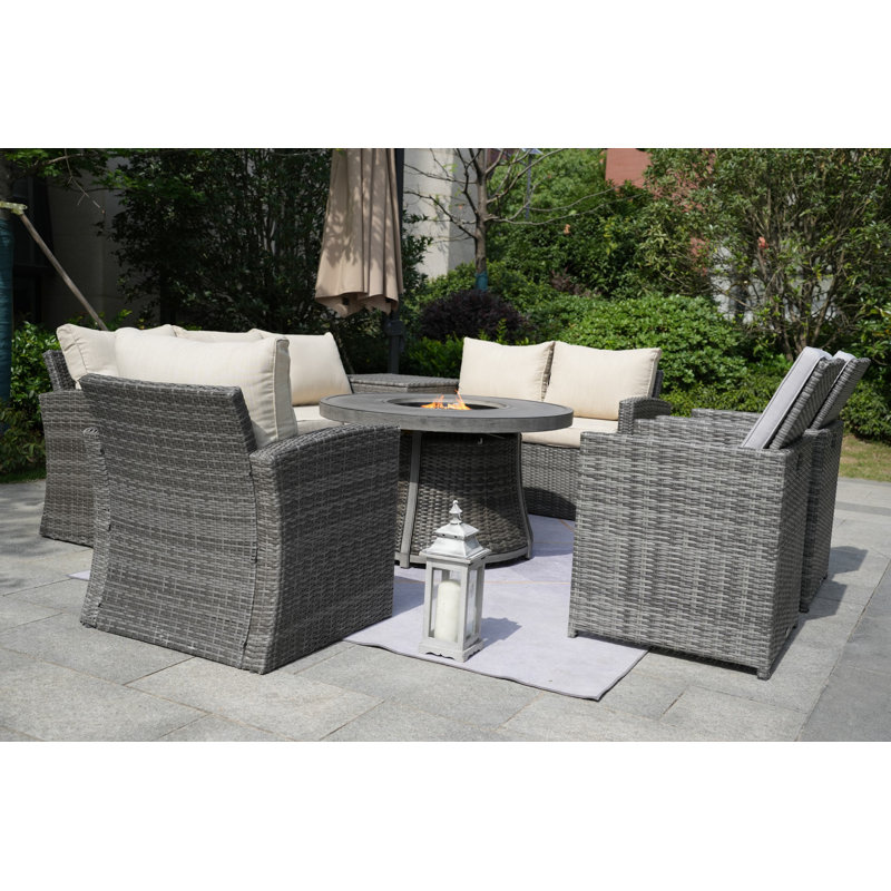 Ensemble de conversation en osier / rotin pour 8 personnes avec coussins Areefa, Gris