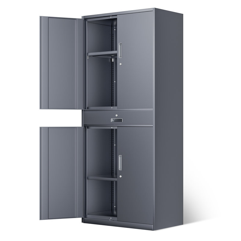 71" Lockable Heavy Duty Metal Storage Cabinet W/ Drawer&Adjustable Shelves, Gray