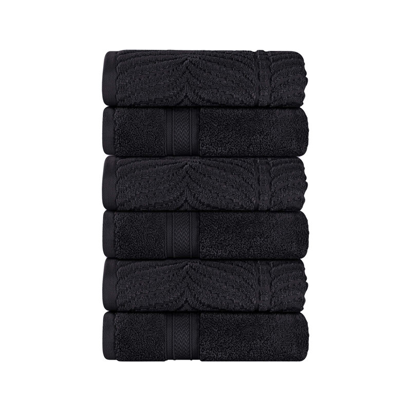 Fruitville Chevron Zero Twist Solid and Jacquard Cotton Hand Towel, Black