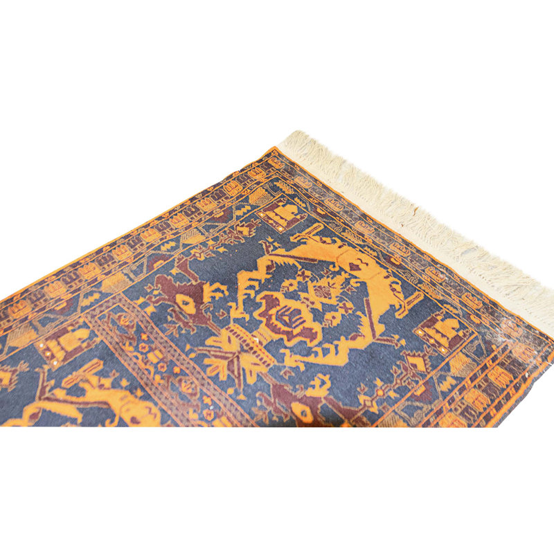 Hand Knotted Wool Area Rug in Navy