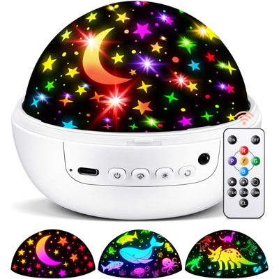Boy Room Decor, 93 Lighting+3 Films Toddler Room Decor, Remote+Dimmable+360° Slient Nightlight for Baby Nursery, Starry Night Light Up Toys, Moon Projector (White)