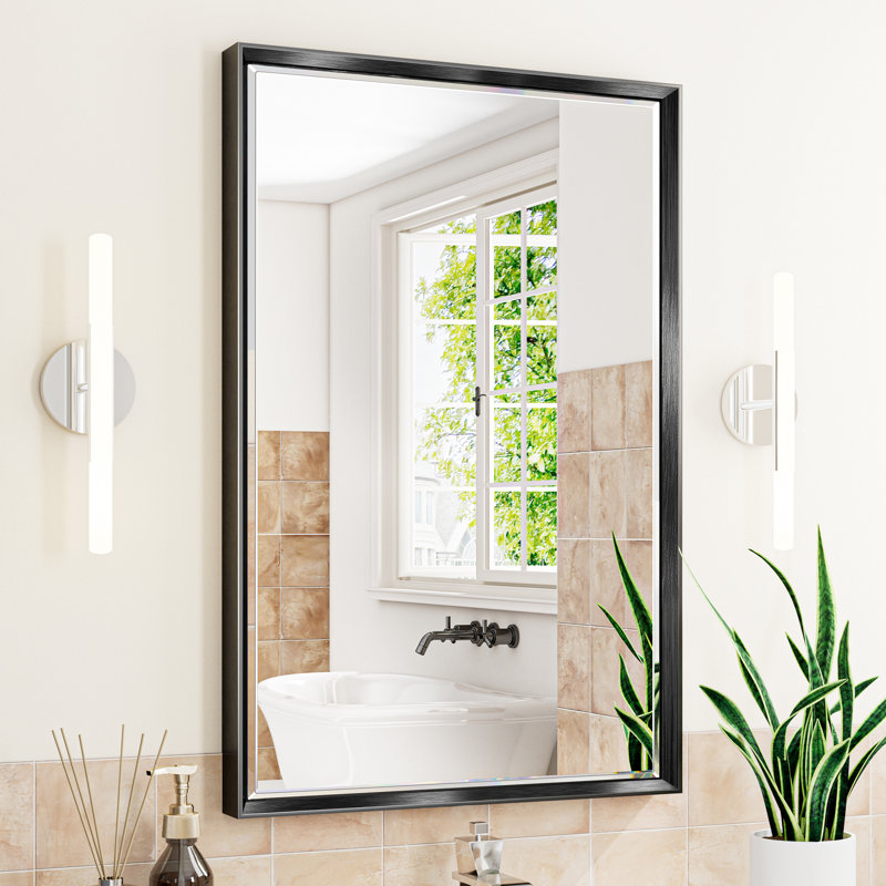 Miroir de salle de bain mural Lohoski, Noir, 36 po x 24 po