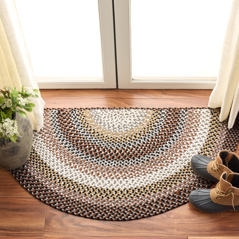 Braided Hand Woven Machine Washable Striped Outdoor Indoor/Outdoor Area Rug, Half Circle 2' x 4'