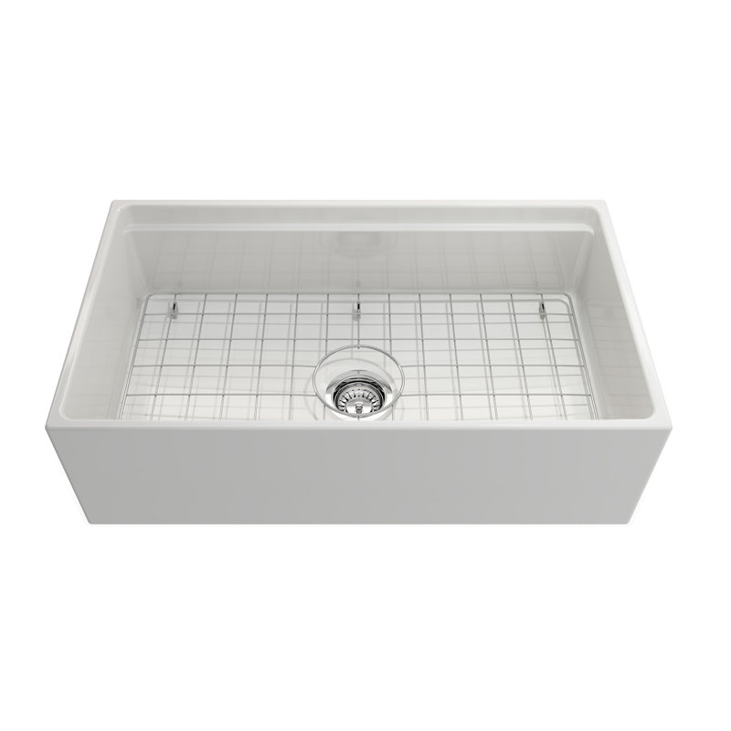 33 po Terralife Dover Farmhouse Tablier Évier de cuisine à simple cuve blanc avec accessoires
