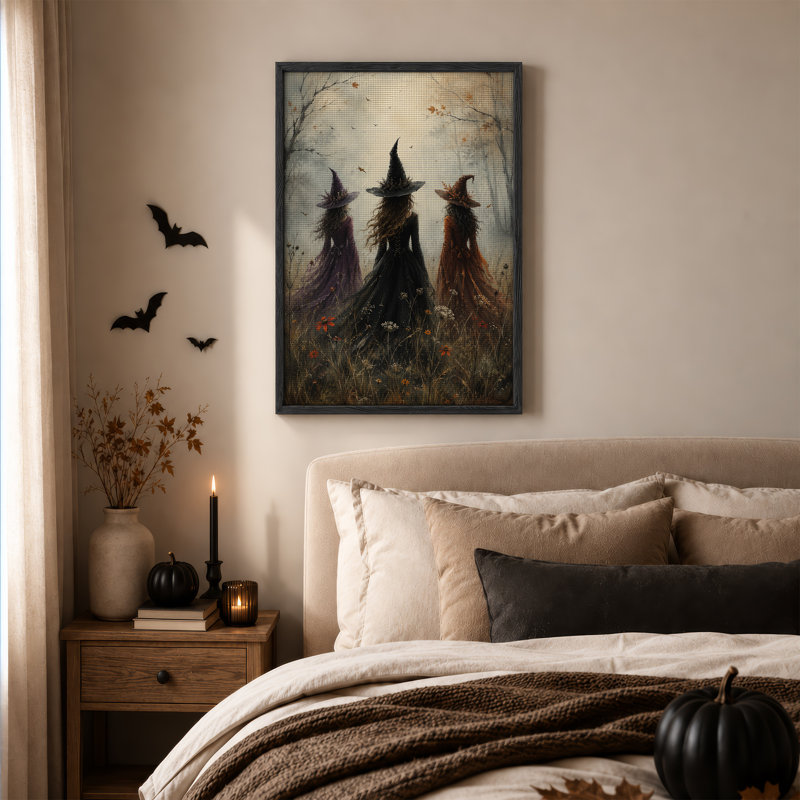 «Three Witches in Misty Autumn Forest», art mural sur toile, H 48 po x l 36 po