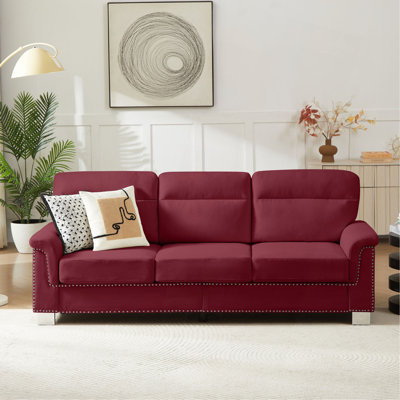 82" Modern Compressed Snowfleece Fabric 3-Seater Sofa, For Living Room, Bedroom, Office & Entertainment Spaces
