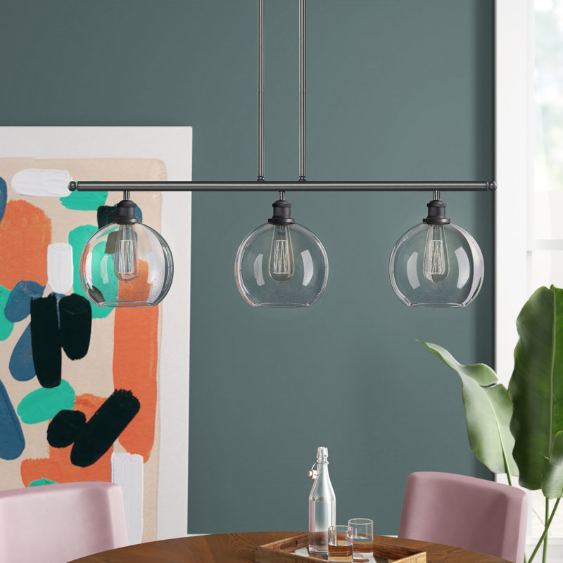 Luminaire suspendu linéaire à 3 lumières pour îlot de cuisine Baptista, Transparent, Ampoule non incluse
