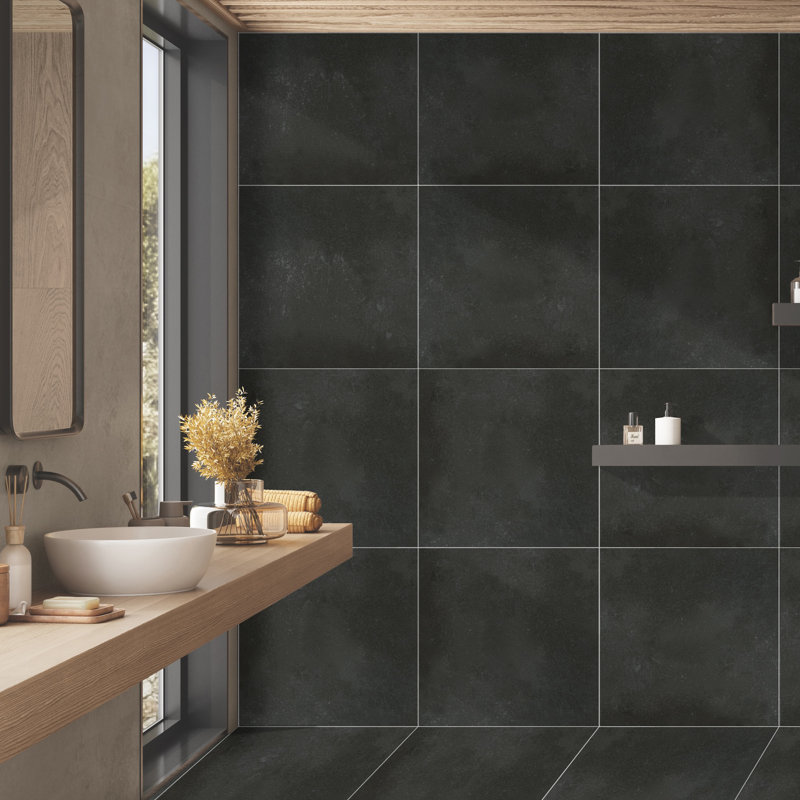 Literary License 24'' W x 24'' L Porcelain Concrete Look Singular Tile, Pewter