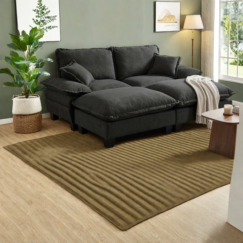 Modern Black Chenille Modular Sofa, Spacious Cloud Couch For Home