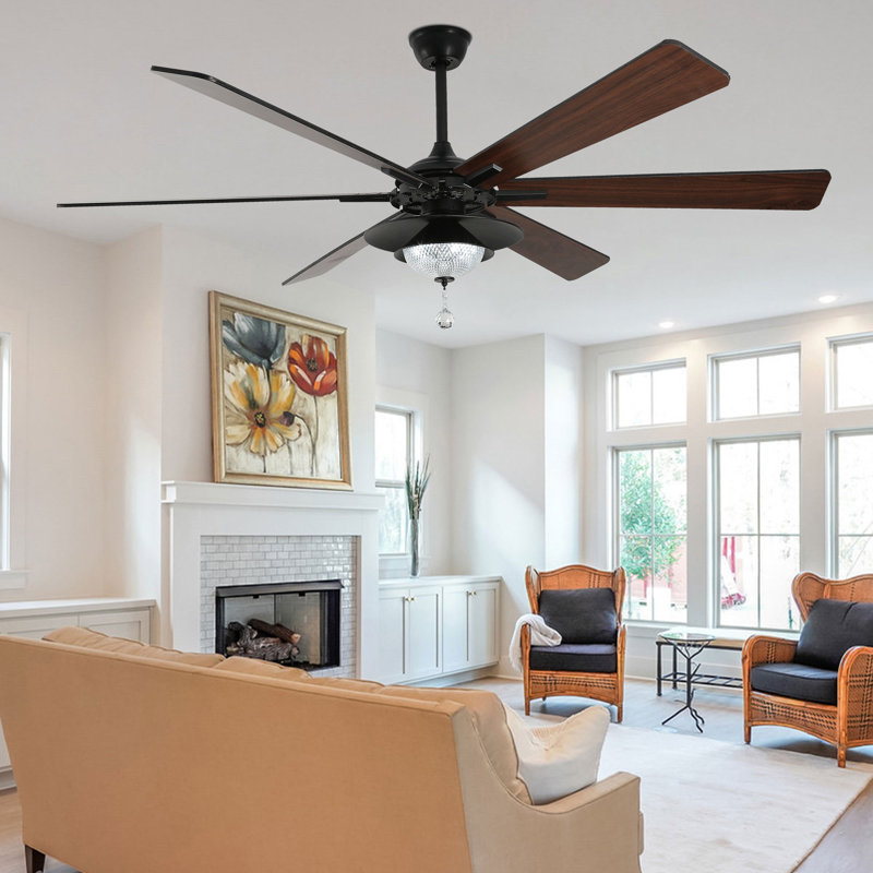 72" Large 6-Blade Modern Ceiling Fan With LED Lights And Remote 6-Speed, 3-Color, Reversible DC Motor, Black, Black, Black
