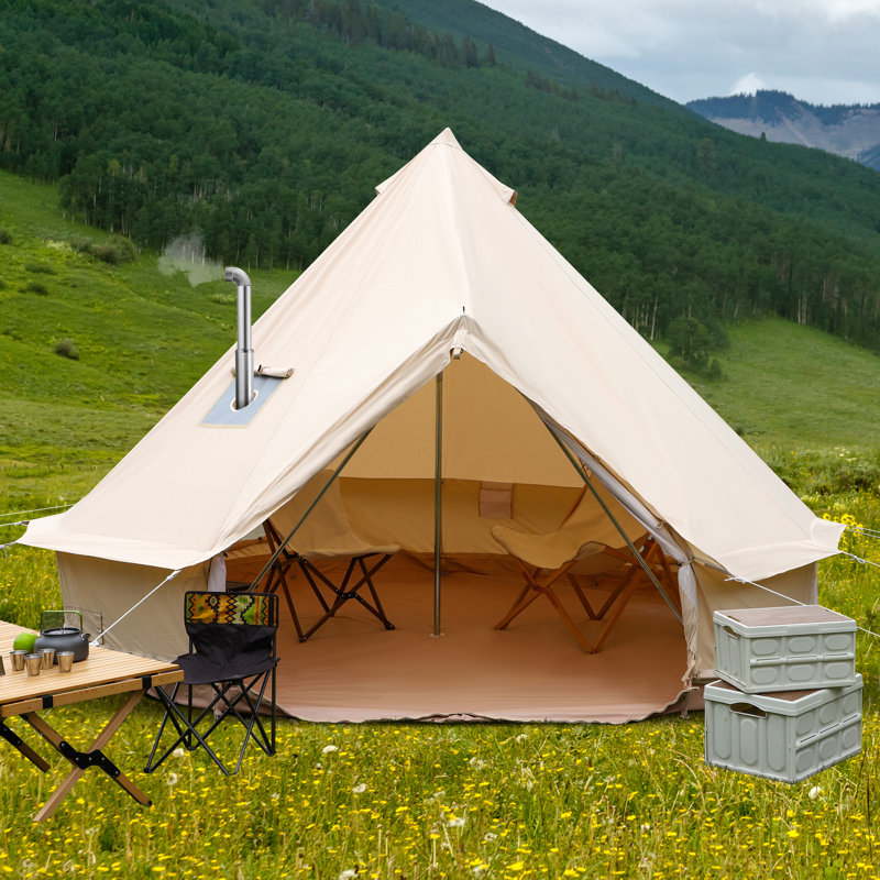 3m Cotton Canvas Bell Tent With Stove Jack, Roomy Yurt For Family Glamping Camping, 4 Season Tent With Zipped Removable Floor
