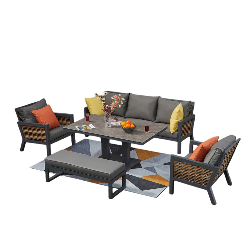 5pcs Sofa Set With Lifting Table, Grey