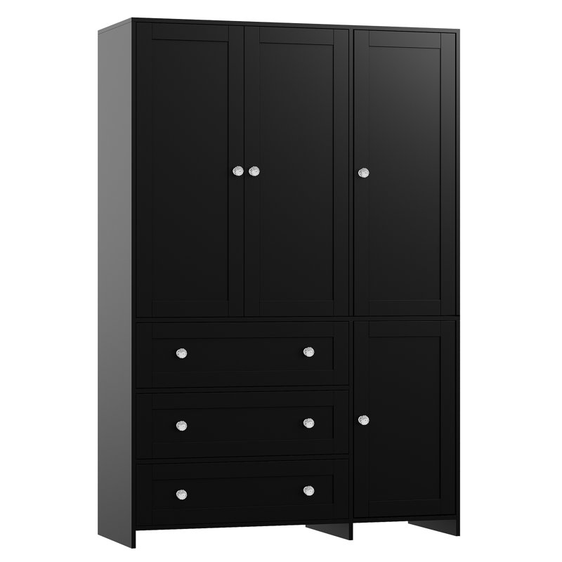 Armoire 70 '' en bois à 3 tiroirs avec miroir, Noir