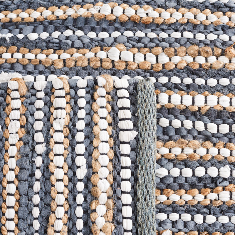 Geremias Vintage Leather Hand Woven Leather/Jute Striped Rug in Dark Grey/Ivory, Rectangle 5' x 8'