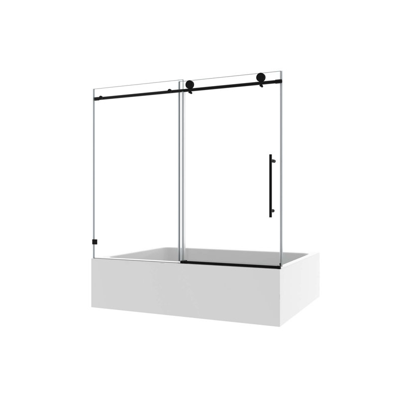 Une porte de douche fixe et une porte décalée sans cadre, de grandes poulies en acier inoxydable avec fonction de fermeture douce réglable, avec nettoyage nano facile et anti-déflagrant