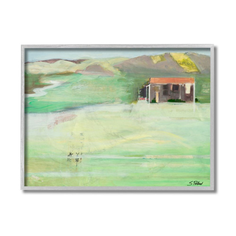 Paysage montagneux abstrait de style chalet estival-impression d’art graphique, 20" H x 16" W x 1.5" D