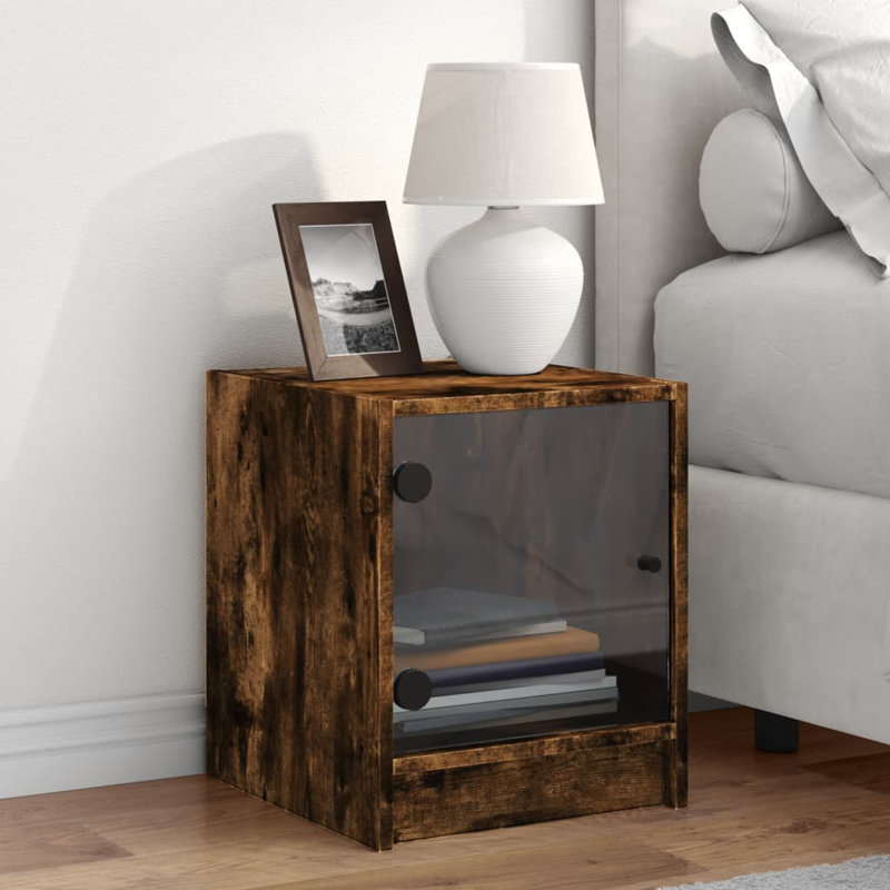 Massiyah 35cm W Manufactured Wood Bedside Table, Smoked Oak, Individual